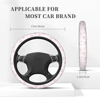 Pink Bow Steering Wheel Cover for Women, Steering Wheel Covers with Anti-Slip Lining, Universal 14.5-15 inchs Car Interior Accessories with 2PCS Car Coasters Suitable for Men and Women