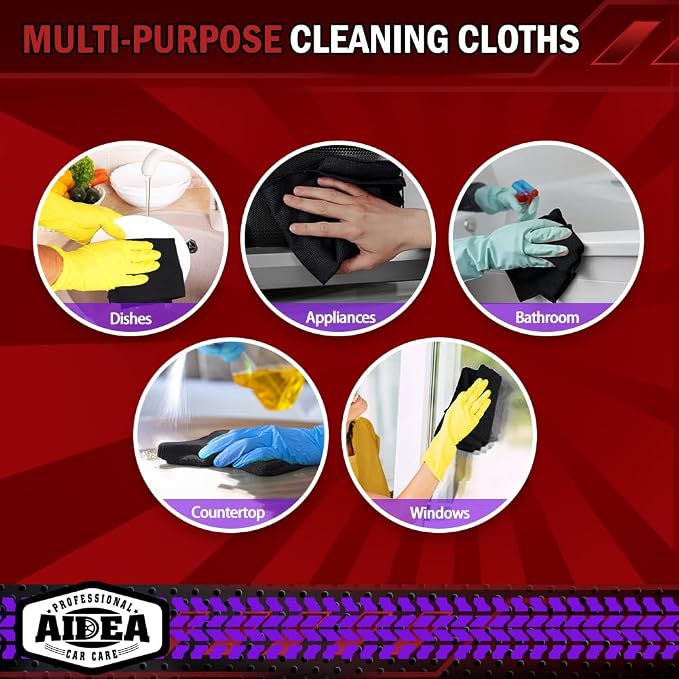AIDEA Microfiber Cleaning Cloth Black, 400PK, Microfiber Towels for Cars, Shop Towels Cleaning Rags, Premium Wash Cloths, Absorbent Towel for SUVs, House, Kitchen, Commercial, Cleaning Supplies 12×12"