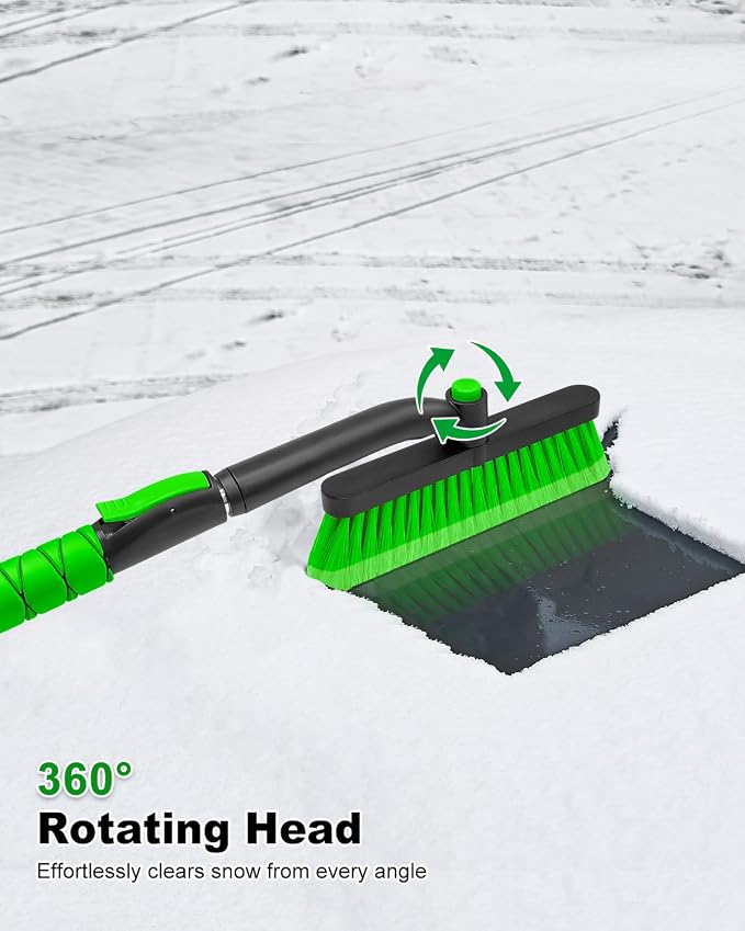 33 Inch Ice Scraper with Snow Brush for Car Windshield, Extendable Snow Scraper and Brush with Foam Grip for Truck SUV Vehicle Window - Green
