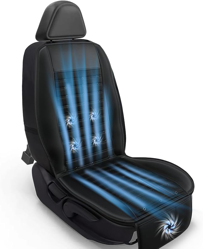 vokoroad Cooling Car Seat Cover Cushion for Front Seats, 12V-24V Adjustable Temperature Ventilated Summer Cooling Car Seat Cushion, Ventilate Breathable Universal Fit for Automotive Truck SUV Van