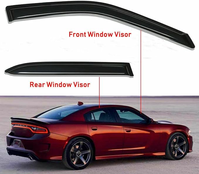 Tape-On Rain Guard 4-Piece for 2011-2020 Dodge Charger Windows Visor Shield Shade Smoke 94313