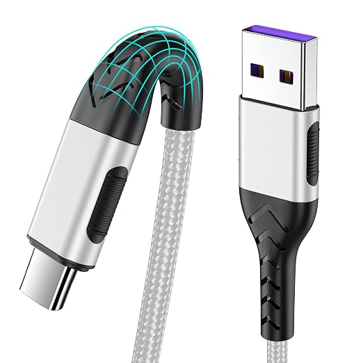 2Pack 10ft Fast USB Type C Charging Cable for Android/Phone/Pad/Laptop, Type C Charger Braided USB Cable Bright Silver