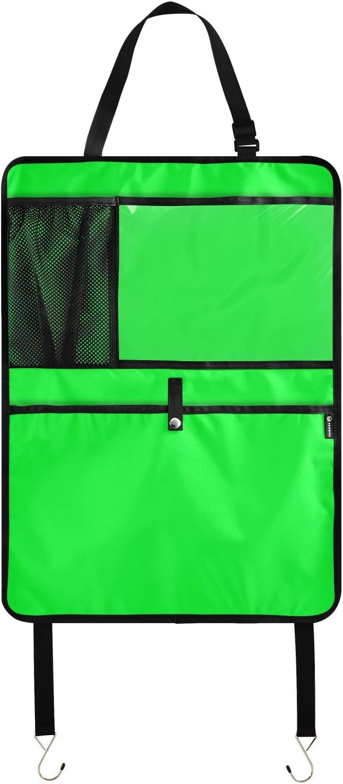 Neon Green Car Seat Organizer for Kids Backseat Kick Mat with Adjustable Strap Seat Back Covers for SUV Vehicle Cars 2 Pcs