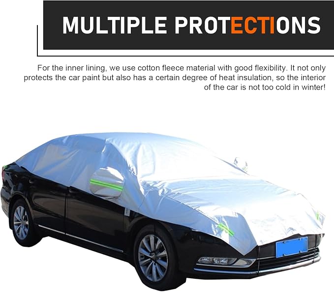 Car Half Cover, Oxford Summer Rainproof Sunshade Cover, All-season Thickened Car Roof Protector, Universal for Sedans (Silver)