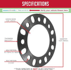 4 Pcs Universal Wheel Spacers 6mm 1/4" Thick Fits Bolt Patterns 8x6.50 8x165.1mm 8x170mm 8x180mm Chevy Siverado 2500 3500 | Ford F250 F350 | Ram 2500 3500 - Not Hub Centric