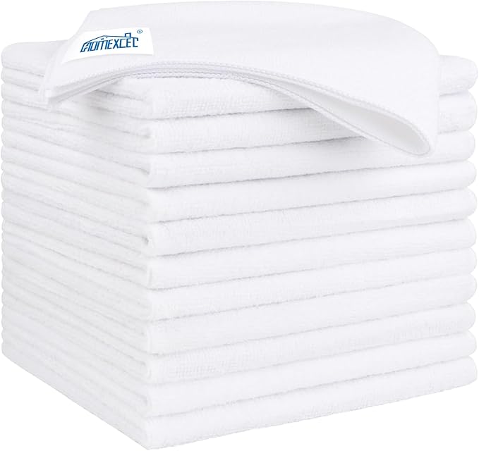 White Microfiber Cleaning Cloth 12 Pack, 12.5 x 12.5 inch Microfiber Towels for Cars, Ultra Absorbent Car Washing Cloth, Lint Free Streak Free Cleaning Rags for Car, Kitchen, and Window