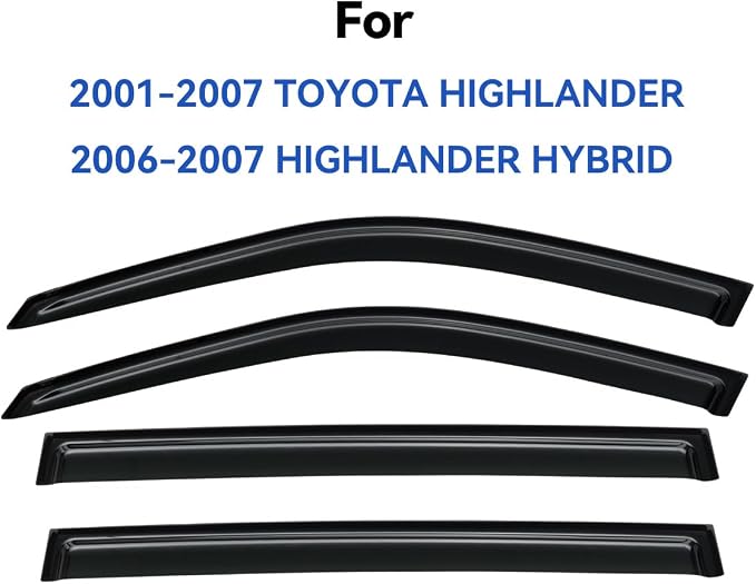 Window Visors Rain Guards Shield for 2001-2007 Toyota Highlander, Out-Channel Window Vent Wind Deflectors Visors Shades for 06 07 Highlander Hybrid