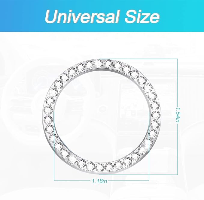 Bling Car Engine Start Ring Decals, 2PCS Crystal Rhinestone Vehicle Push Start Button Cover Sticker, Key Ignition Knob Ring, Sparkling Automotive Interior Accessories (White)