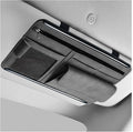 Car Sun Visor Organizer, Leather Sun Visor Pocket Organizer Case with Multi-Pocket Net Zipper, Suede Note Holder Car Visor Storage Pouch for Card Pen Sunglasses Document (Gray)