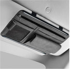 Car Sun Visor Organizer, Leather Sun Visor Pocket Organizer Case with Multi-Pocket Net Zipper, Suede Note Holder Car Visor Storage Pouch for Card Pen Sunglasses Document (Gray)