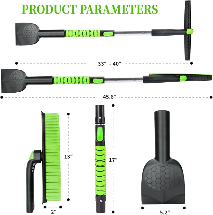 45.6" Ice Scraper and Snow Brush for Car Windshield [Silicone Bristles],3-in-1 Extendable Emergency Snow Shovel with Ergonomic Foam Grip and 360° Pivoting Brush Head for Christmas, Car Auto Truck SUV