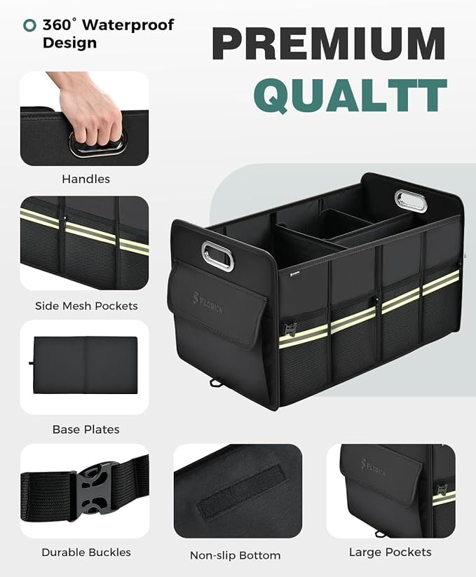 Update Trunk Organizer for Suv, Premium Waterproof Car Organizers and Storage, Collapsible Multi-Compartment Truck Organizer Back Seat Storage for Car