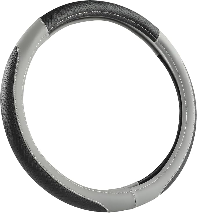 Customized Auto Car Steering Wheel Cover for Honda Accord Civic CR-V HR-V Pilot Fit Passport Odyssey 14.5-15inch(Black+Gray-Standard Size)