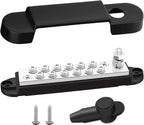 Marine Bus Bar 12V 150A 1/4" Stud Power Distribution Block, 12 Volt DC Battery Busbar, Automotive Buss Bar 12v for Car, Boat and Solar Wiring (Black)