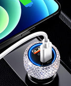 USB C Car Charger Adapter 54W Bling Diamond PD & QC 2-Port Type C Compact Car Charger Compatible for iPhone, iPad, Samsung Galaxy, LG, Google Pixel, Moto, USB-C Port