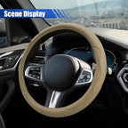 15 Inch Leather Car Steering Wheel Cover for SUV, Truck, Beige | Anti-Slip Breathable Automotive Steering Wheel Protector, Universal Heat Resistant Vehicle Interior Accessories