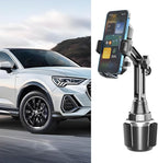 Car Cup Phone Holder, 360° Rotation Carbon Fiber Vehicle Cup Cellphone Holder with Long & Adjustable Neck, Auto Interior Smartphone Expander Mount Accessories, Universal Fit (Silver)