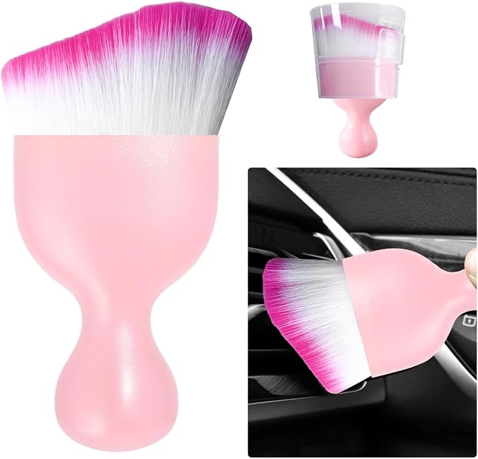 Car Detailing Brush, Curved Soft Bristles Auto Removal Dust Collectors, Universal Vehicle Dashboard, Air Conditioner Vents etc Interior Cleaning Tool Accessories (Pink/White/Red)