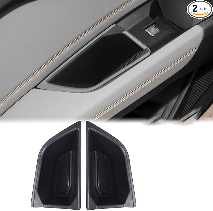 Rear Door Side Storage Box Compatible with Audi Q4 E-Tron 2022 2023 2024 2025, 2PCS Car Back Door Side Armrest Grab Handle Groove Storage Organizer Tray Pocket Slot Mat Insert ABS Accessories