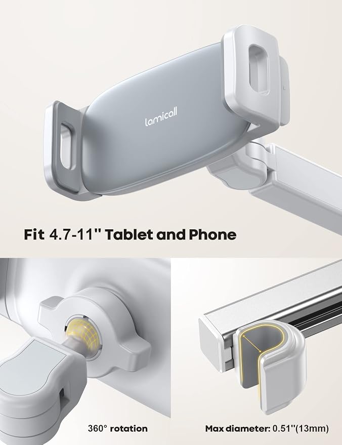 Car Headrest Tablet Holder - [Extension Arm] Upgrade Adjustable Tablet Car Mount for Back Seat, Road Trip Essentials for Kids, for 4.7-11" Device like iPad Pro, Air, Mini, Galaxy, Fire, White