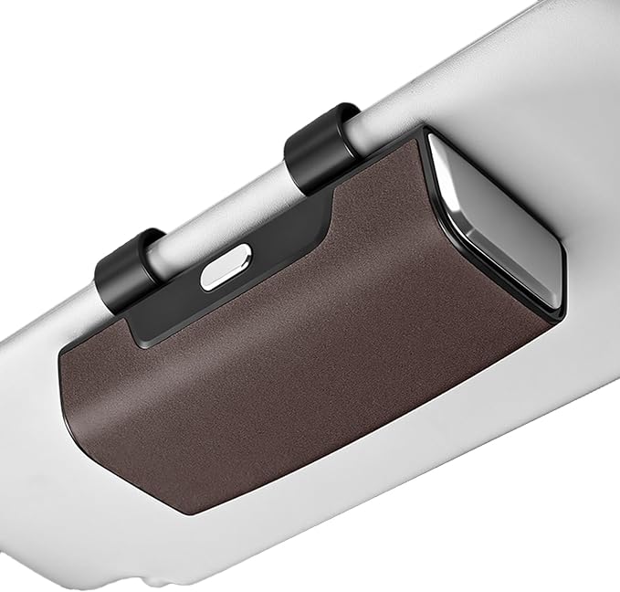Car Sunglasses Holder for Sun Visor, Button Leather Eyeglass Hanger and Interior Storage Box