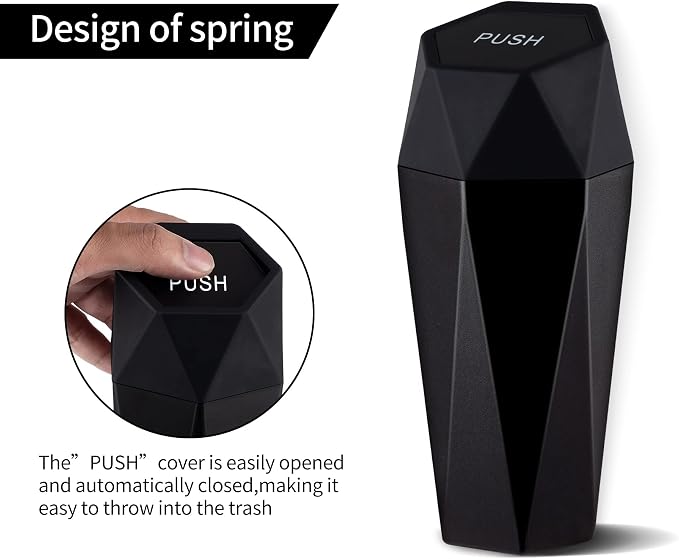 Car Trash Can with Lid, Diamond Design Small Automatic Portable Trash Can, Easy to Clean, Used in Car Home Office Interior Accessories, 2PCS (Black)