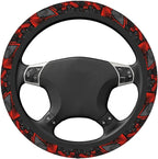 Cool Red Black and Gray Geometric Steering Wheel Cover for Women Men Girls Car Accessories Decor Anti-Slip Neoprene Auto Steering Wheel Covers Protector Universal 15 Inch
