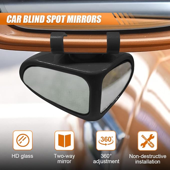 YoRise 2PCS Car Blind Spot Mirrors, 360° Adjustable Wide Angle Auxiliary Rear View Mirror, HD Glass Side Mirror Blindspot, Universal Car Convex Mirrors for Most Vehicles (Black)