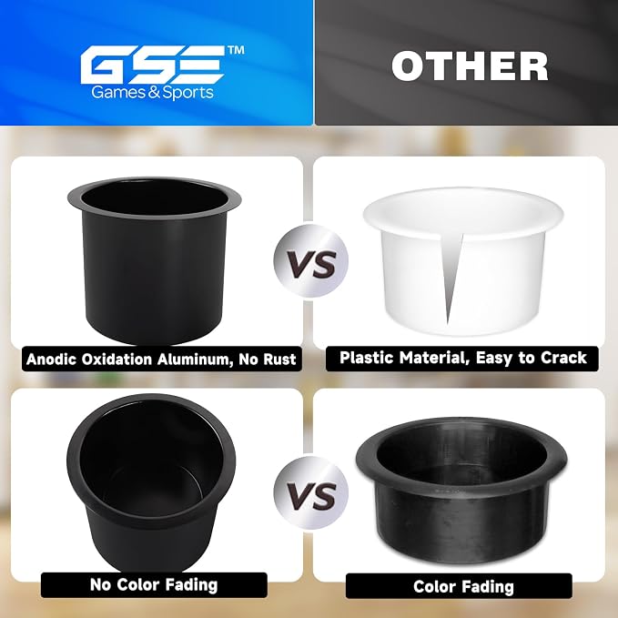 GSE Games & Sports Expert Jumbo Aluminum Cup Holder, Drop-in Cup Holder for Casino Poker Tables, Work Desks, Boats, RVs, Cars & Trucks (Black, 50-Pack)