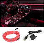 EL Wire Interior Car LED Strip Lights, USB Car Neon Light Strip with Sewing Edge, 16FT Neon Light 5V with Fuse Protection, Electroluminescent Car Indoor Decorations (Pink)