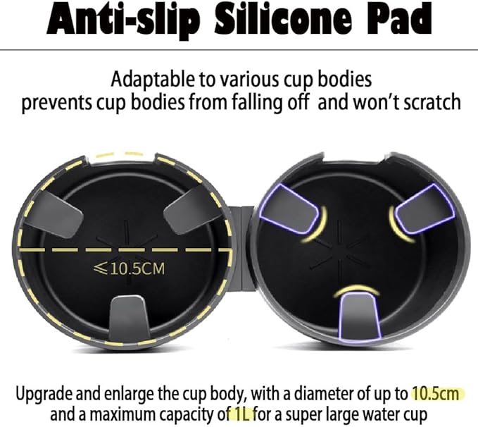 Cup Holder Expander for Car, 2 in 1 Cup Holder Phone Mount with Adjustable Base, Car Cupholder Insert for Yeti Hydro Flasks Ramblers 16-40oz Cup Large Bottles Drink Mugs