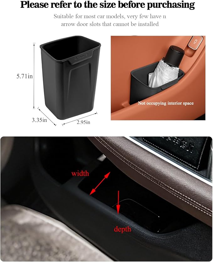 Car Interior Storage Box, Black Silicone Door Side Organizer with Umbrella Holder and Trash Can, Vehicle Accessory (Black)