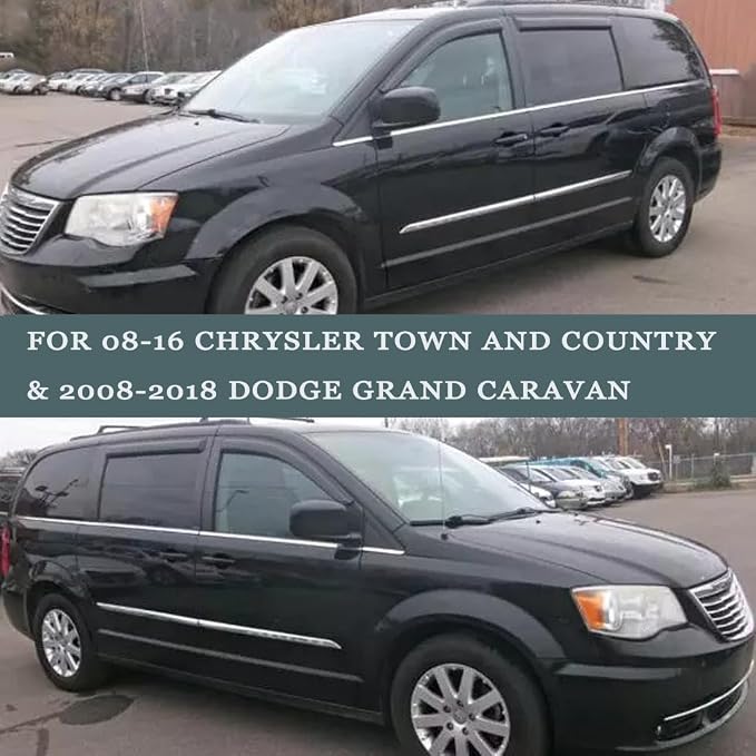 Window Visors fit 08-16 Chrysler Town & Country, 08-20 Dodge Grand Caravan | Rain Guards, Window Deflectors, Vent Visor, Sun Shades, Window Shields, Dark Smoke, Car Accessories
