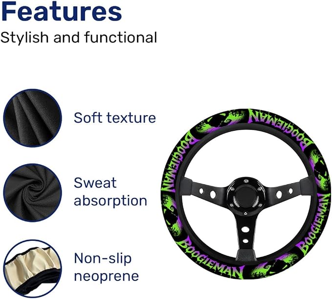 Spooky Sack Steering Wheel Cover, Non Slip Polyester Car Wheel Protector for Car SUV Truck, Universal 15 Inch