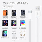 iPhone 15/16/16E/17/17E USB A to USB C Woven Cable for iPhone 17 15 16 Pro Max, 15/16 Plus, iPad 10th Gen,iPad Pro 12.9/11,iPad Air 5th/4th Gen,Mini 6th Type-c Charger Cord,Car CarPlay Charging Cable