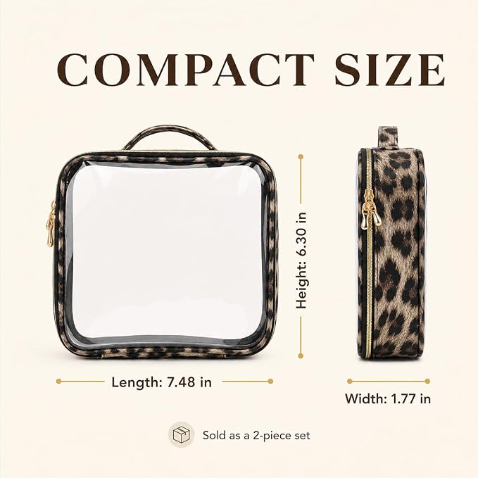 Clear Makeup Bags with Zipper, TSA Approved Travel Toiletry Bag, 2-Pack Medium Clear Cosmetic Bag Handle, Waterproof Make Up Bag for Women, Car Bag Organizer & Car Organization Essentials