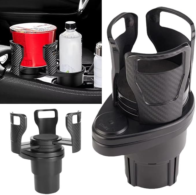 Car Cup Holder Expander for 2013-2018 BMW 3 Series 328i 335i 320i 330i 325i F30 F31, Multifunctional Dual Cup Mount with 360° Rotating Adjustable Carbon Fiber Texture Adapter