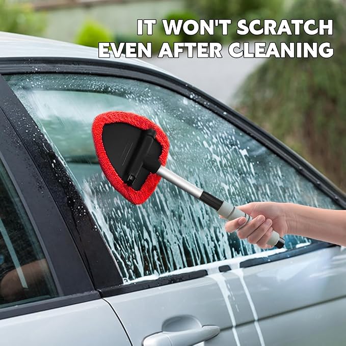 Windshield Cleaner Tool, Car Cleaning Supplies, Extendable Handle Car Window Cleaner with 3 Reusable Cloth Pads, Universal Car Window Cleaner Car Accessories for Trucks, SUVs, Home Windows