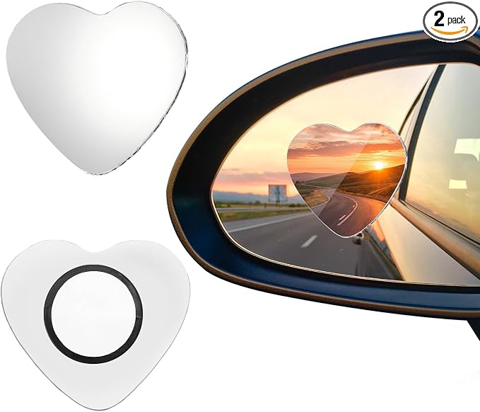 2 PCS Blind Spot Mirrors, Heart Shaped Rear View Mirrors, 360 Degree Adjustable, HD Glass Rearview Mirror Accessories, Wide Angle Convex Rear View Mirror for Trucks, Sedans, SUV, RV