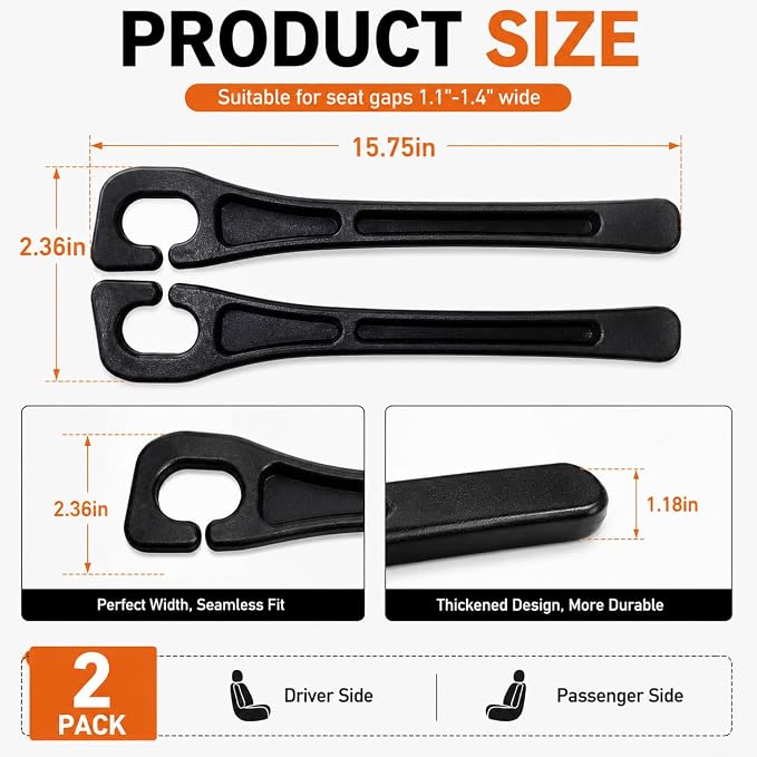 Car Seat Gap Filler 2 Pack, Universal Fit No Drop Seat Guard with Storage Pocket, Car Seat Gap Plug Prevents Phones, Keys and Coins from Falling, Auto Accessories for SUV, Truck, Sedan