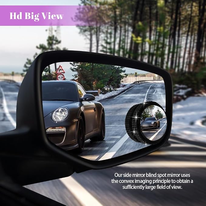2PCS Blind Spot Mirrors, Convex Car Mirror, 2" Round HD Glass Convex Rear View Mirrors with Frame, 360 Degree Wide Angle Side Rear View Accessories for Most Sedans SUVs Trucks (Black)