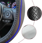Car Steering Wheel Cover, Durable Leather Cover with Anti-Slip Lining, Breathable Auto Wheel Cover Protector, Universal 15 Inch Anti-Slip Steering Wheels for Men & Women (Black Blue)