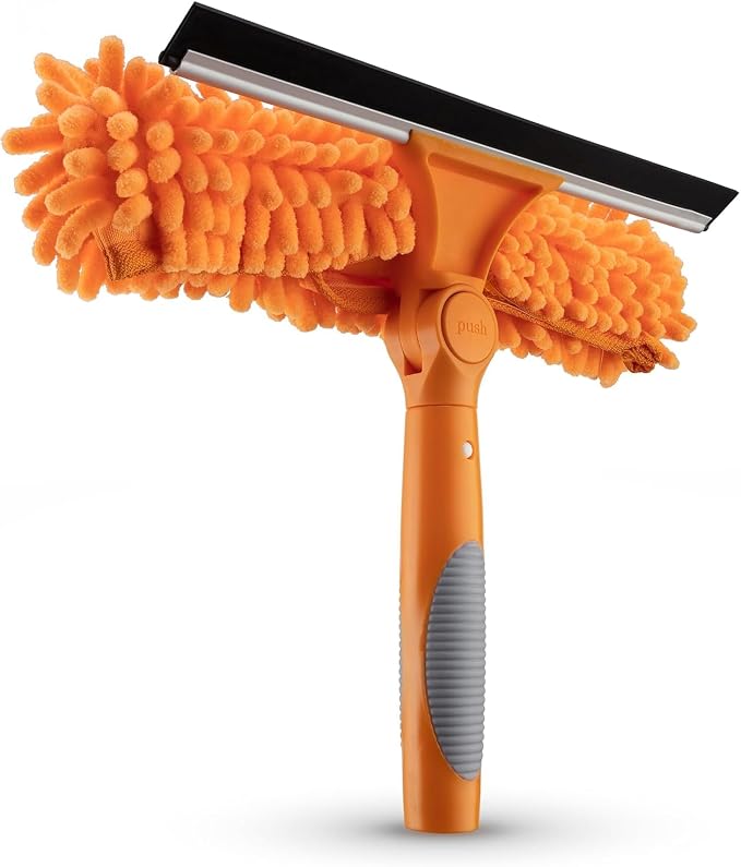 Window Squeegee and Microfiber Scrubber 2-in-1 Combo / Multi-Angle Window Cleaning Tool / Window Washing Equipment for Solar Panel and RV Windshield / Threaded Window Cleaner (pole sold separately)