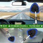 Windshield Cleaning Tool, Car Window Cleaner with Extendable Long Handle and 4 Washable Reusable Microfiber Pads, Auto Interior Exterior Auto Glass Wiper for Windshield, Universal for Most Cars (Blue)