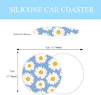 Daisy Flower Steering Wheel Cover Anti-Slip and Practical 14.5-15 Inch Universal Car Steering Wheel Cover with 2 Pieces Car Coasters Suitable for Men Women