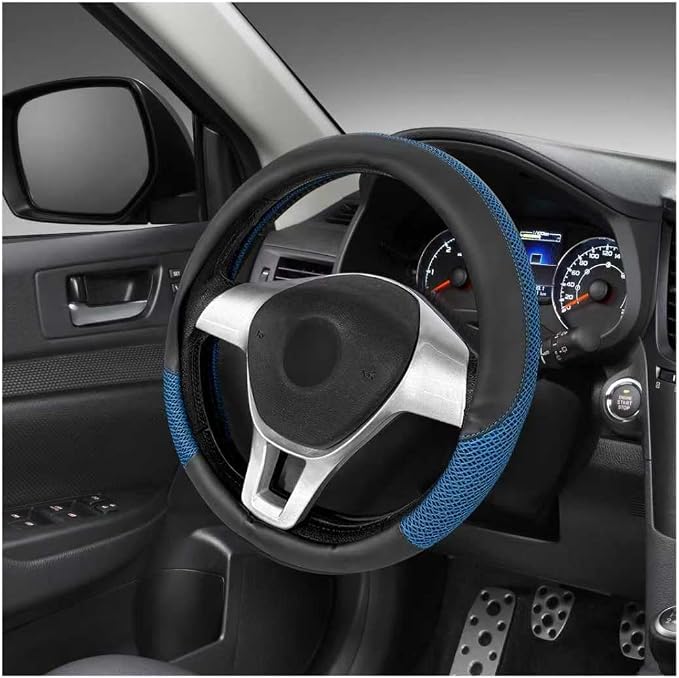 Sun Walker Steering Wheel Cover, 15 inch Breathable Steering Wheel Protector with Anti-Slip Lining, Comfortable Wheel Wrap Cover for Most Vehicles, Universal Car Accessories (Blue)