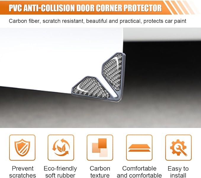 2PCS Car Door Protector Edge Guards for Door Corner, Carbon Fiber Anti-Collision Front Doors Corner Protector Self-Adhesive Sticker, Universal Vehicle Decoration Accessories (Silver)