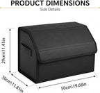 Car Trunk Organizer, Foldable Cargo Storage Box with Hook-and-Loop Lid, Suede & Faux Leather Trunk Organizer for SUV Sedan Truck, Adjustable Divider, Handles, Black, 19.7inches