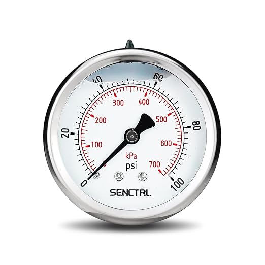 0-100 Psi Glycerin Liquid Filled Low Pressure Gauge, 2.5" Dial Size, 1/4" NPT Back Mount, Stainless Steel Case, for Water Pump, Pneumatic Air, Well, RV Hose Tank, Pressure Test