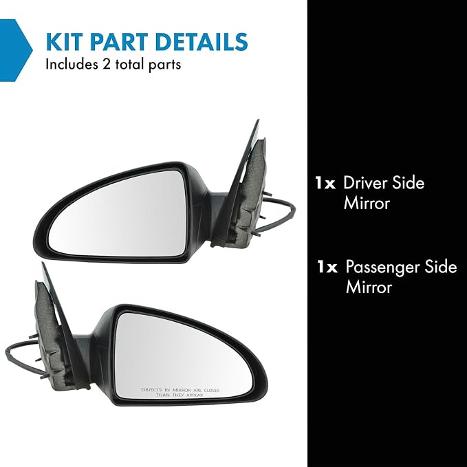 2 Piece Driver and Passenger Side Mirror Assembly Set Electric Adjustment Non-Heated No Memory Black Compatible with 2004-2008 Chevrolet Malibu GM1320287 GM1321287